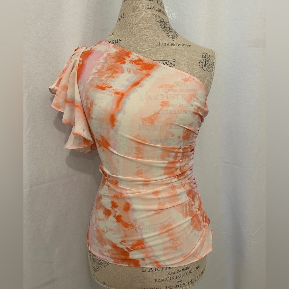 Jennifer Lopez Orange and White Tie-Dye Top